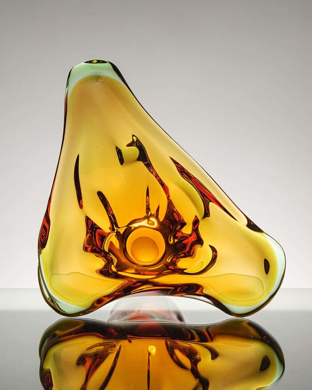 Decorative centerpiece bowl, multicolor glass, by F. Zemek, Czechoslovakia, 1970s. - 313214