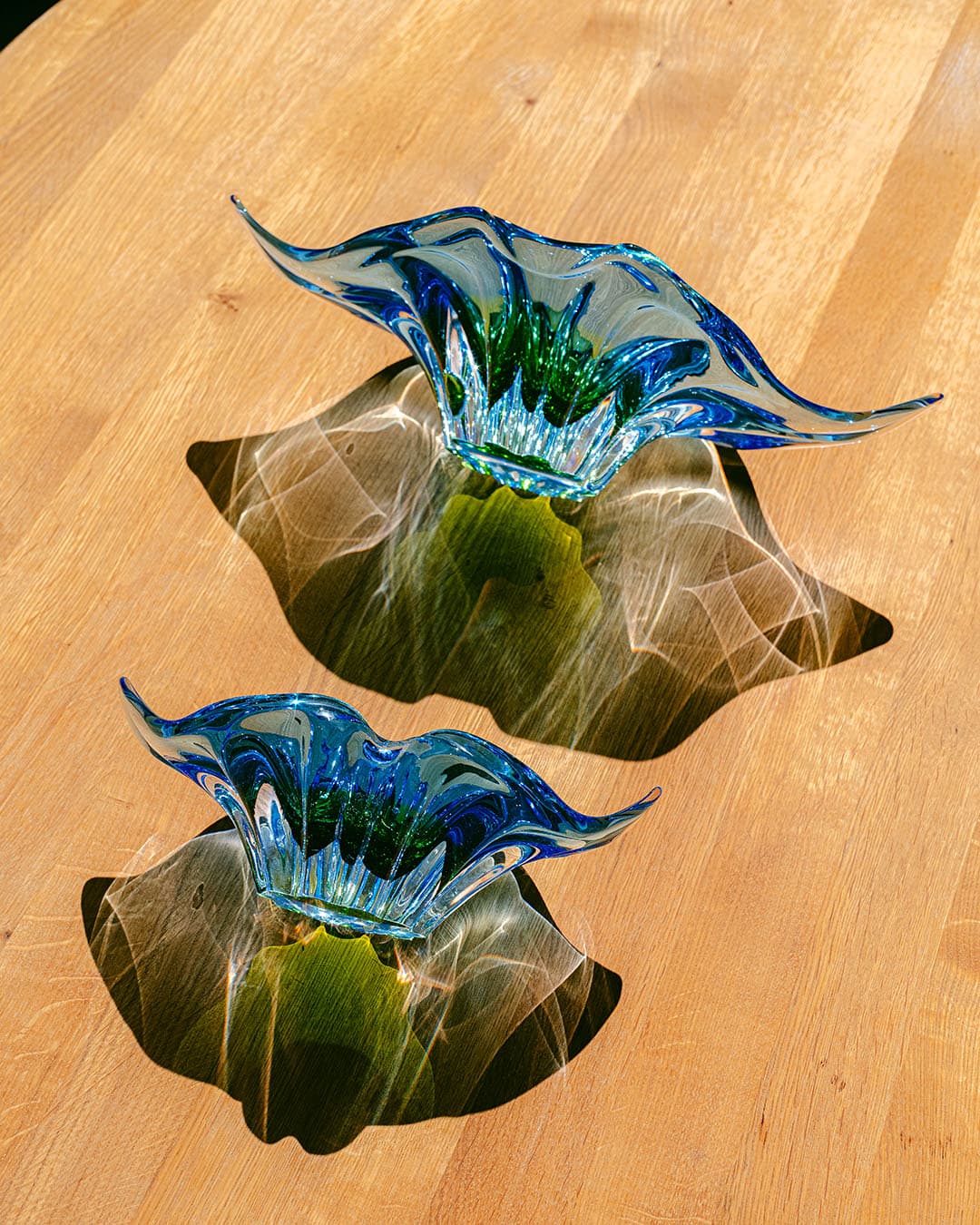 Set of Two Centerpieces, multicolored glass, by J. Hospodka, Czechoslovakia, 1970s. - 313222