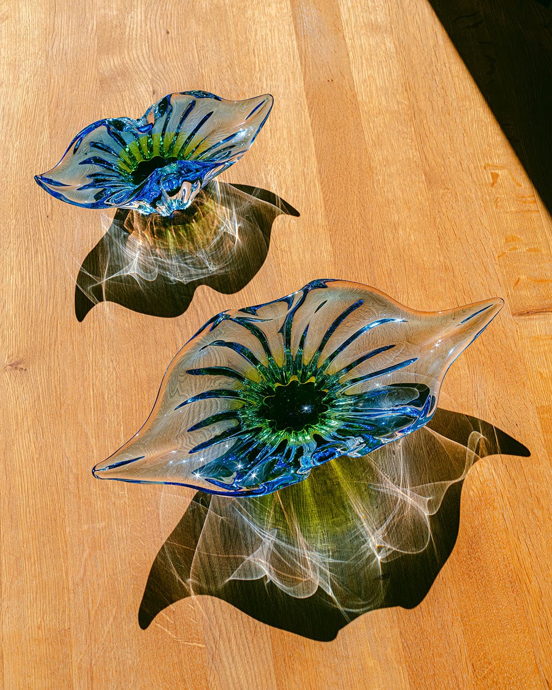 Set of Two Centerpieces, multicolored glass, by J. Hospodka, Czechoslovakia, 1970s. - 313220