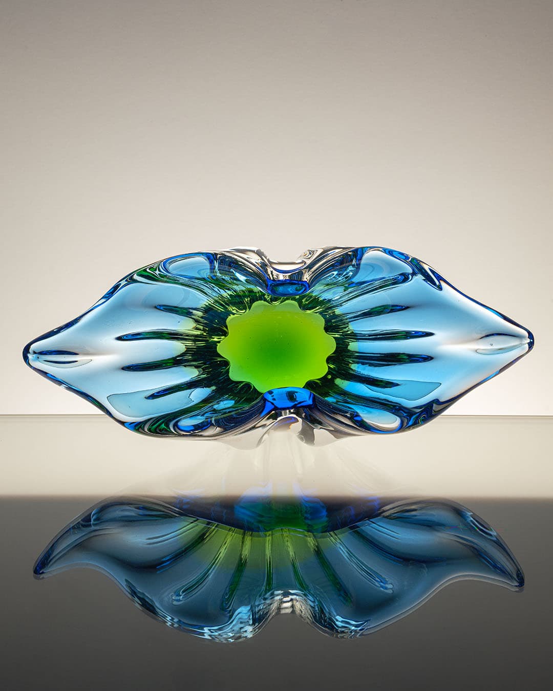 Set of Two Centerpieces, multicolored glass, by J. Hospodka, Czechoslovakia, 1970s. - 313218