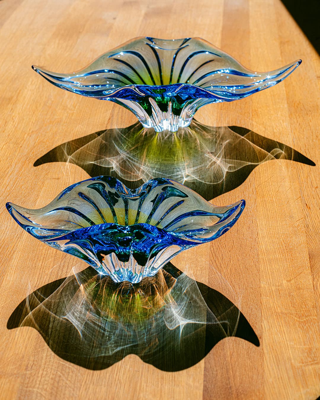 Set of Two Centerpieces, multicolored glass, by J. Hospodka, Czechoslovakia, 1970s. - 313221
