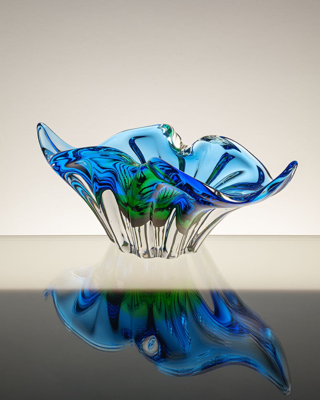 Set of Two Centerpieces, multicolored glass, by J. Hospodka, Czechoslovakia, 1970s. - 313215