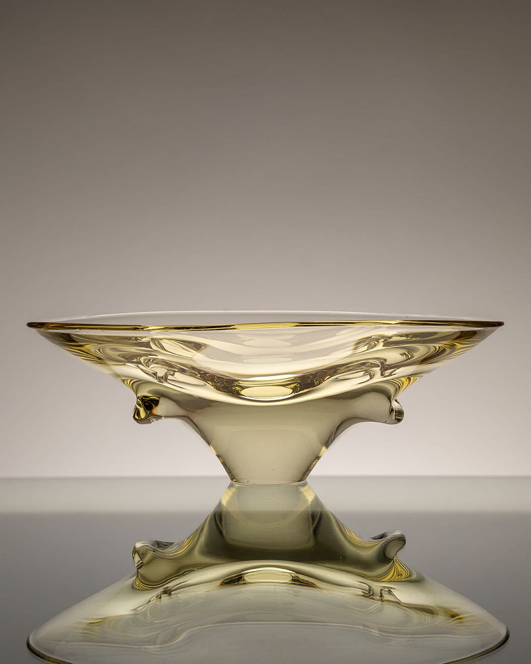 Centerpiece bowl, lime-yellow glass, by M. Klinger, Czechoslovakia, 1970s. - 313275