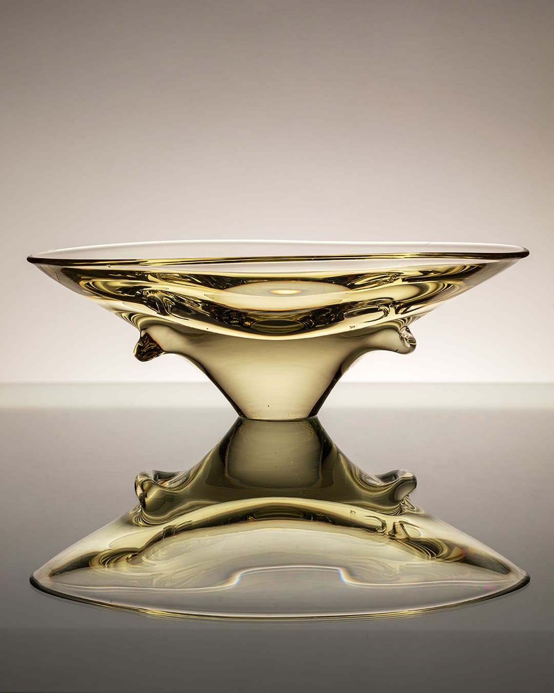 Centerpiece bowl, lime-yellow glass, by M. Klinger, Czechoslovakia, 1970s. - 313278