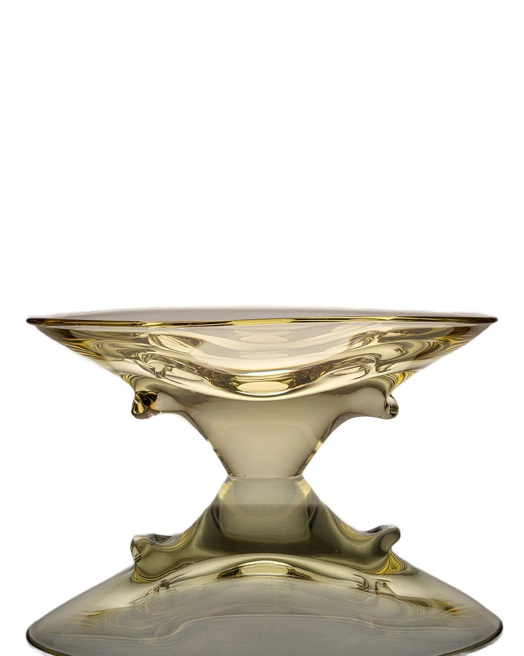 Centerpiece bowl, lime-yellow glass, by M. Klinger, Czechoslovakia, 1970s.