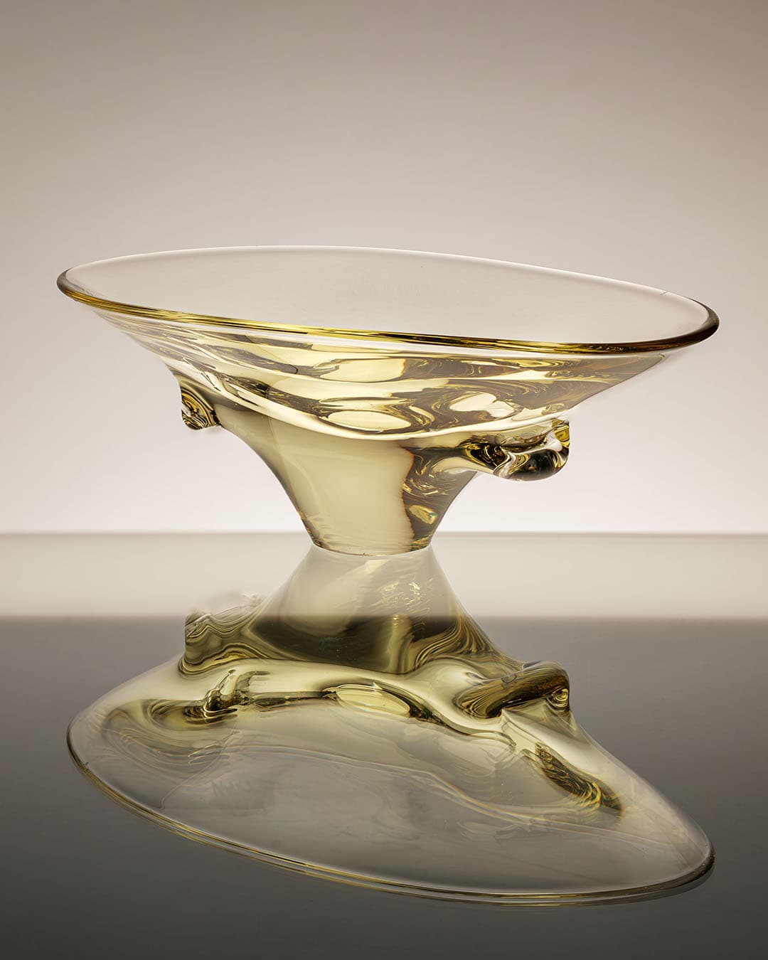 Centerpiece bowl, lime-yellow glass, by M. Klinger, Czechoslovakia, 1970s. - 313277
