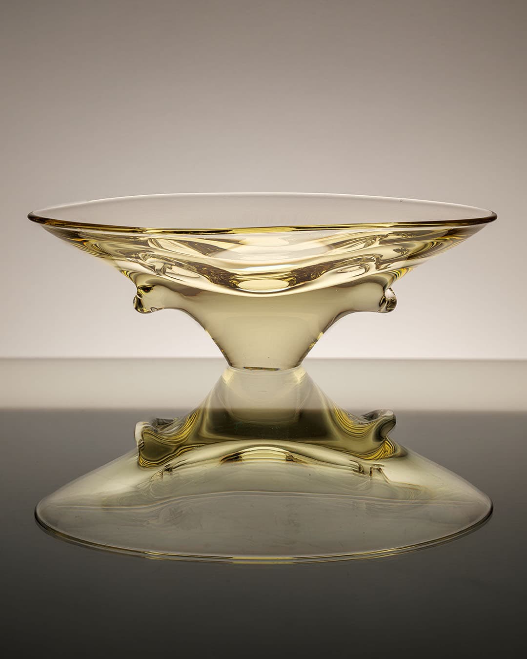 Centerpiece bowl, lime-yellow glass, by M. Klinger, Czechoslovakia, 1970s. - 313276