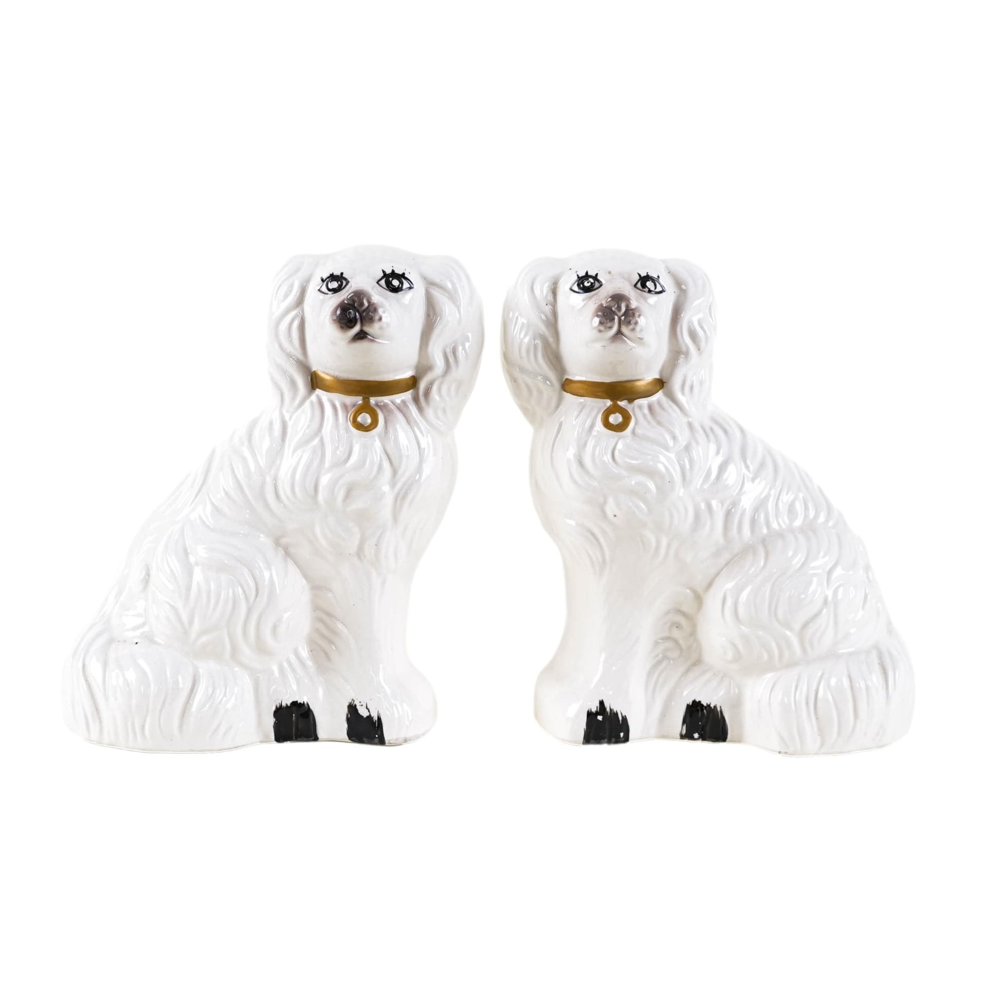 Pair of dog figurines, white ceramic, United Kingdom, 1970s.