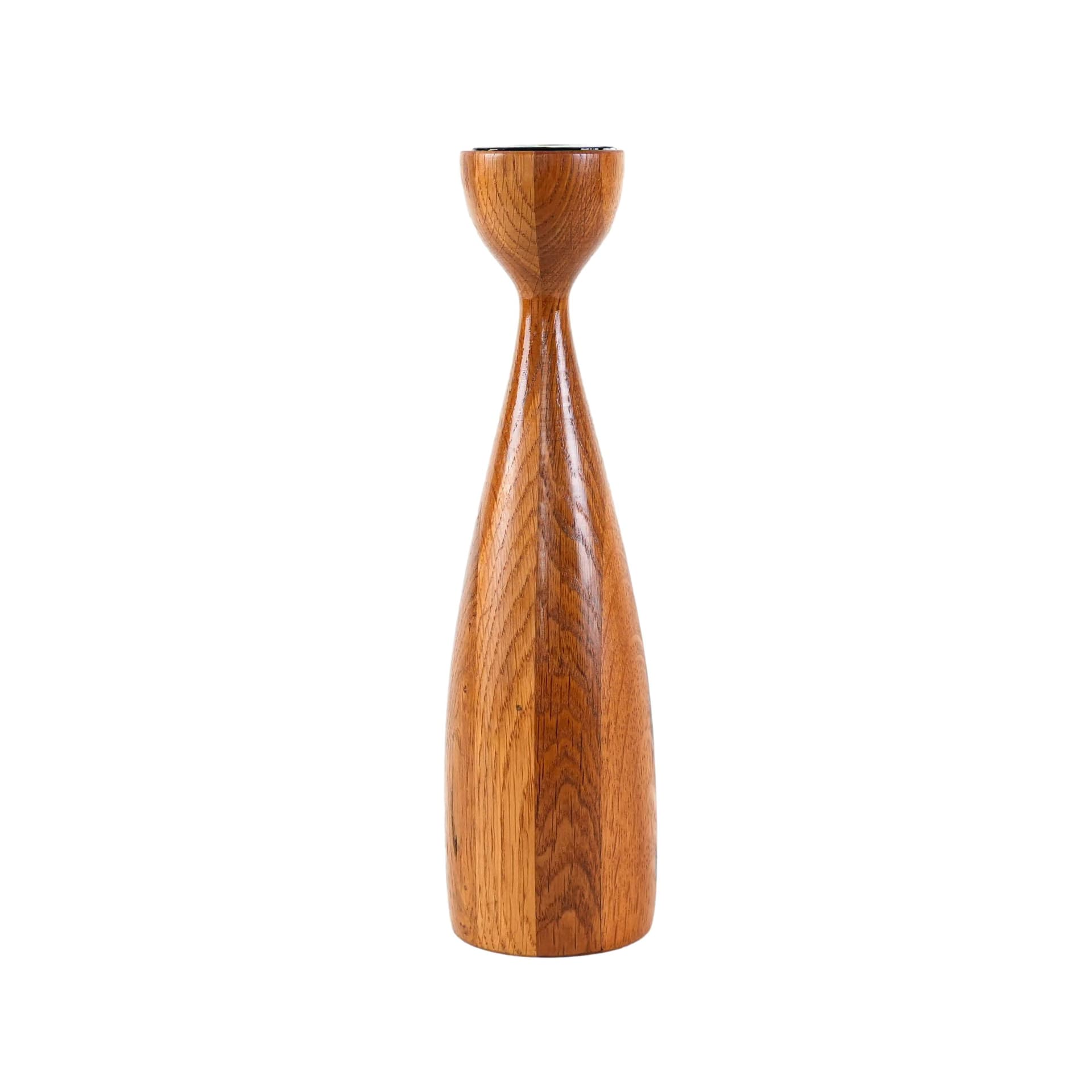 Candlestick, brown teak, Denmark, 1970s.