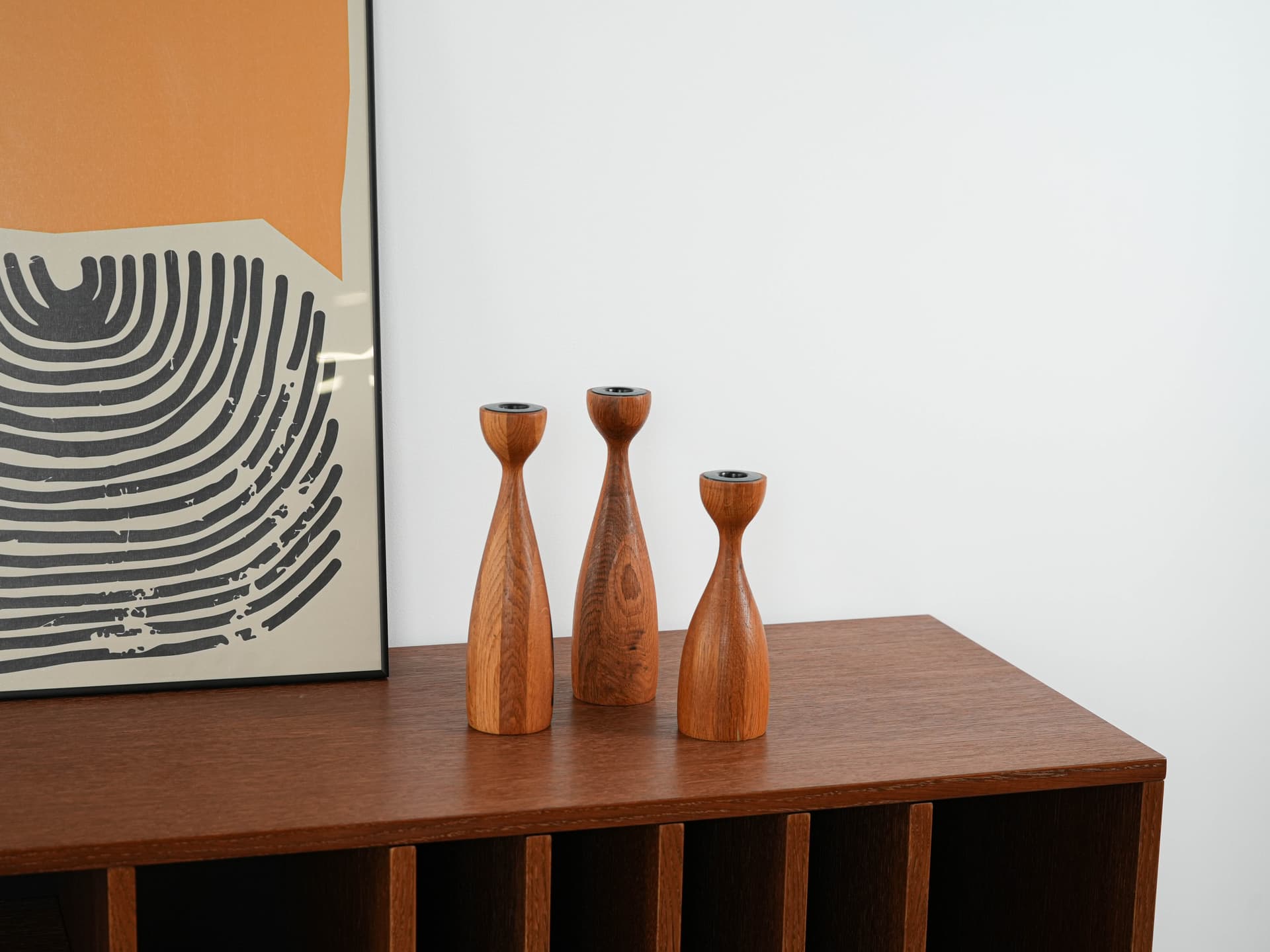 Candlestick, brown teak, Denmark, 1970s. - 313488
