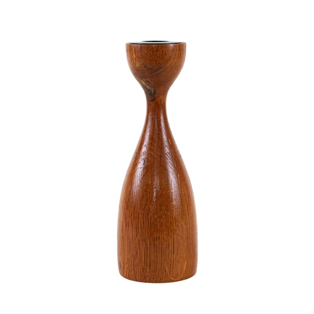 Candlestick, brown teak, black metal, Denmark, 1970s. - DIMENSION