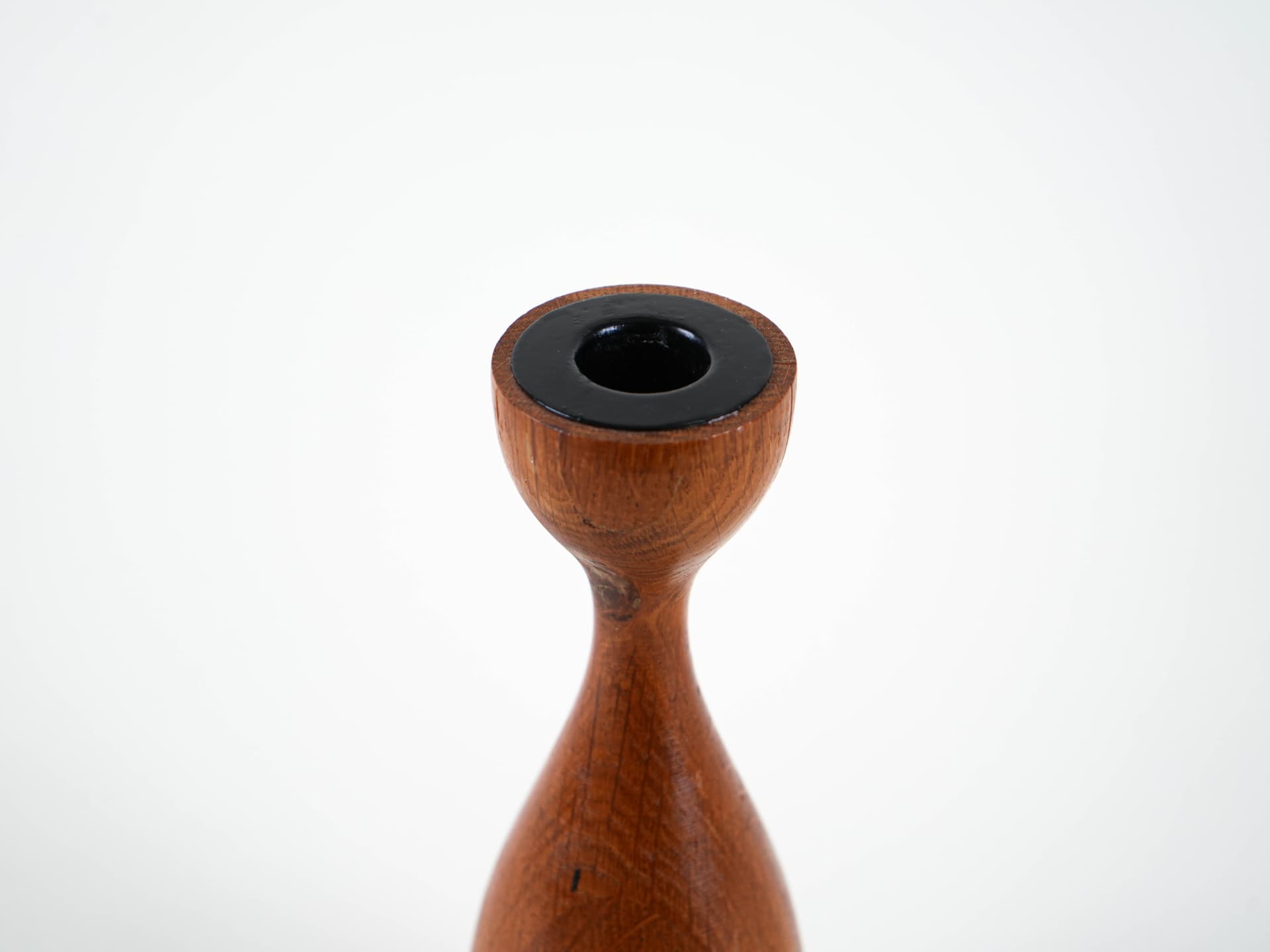 Candlestick, brown teak, black metal, Denmark, 1970s. - 313500