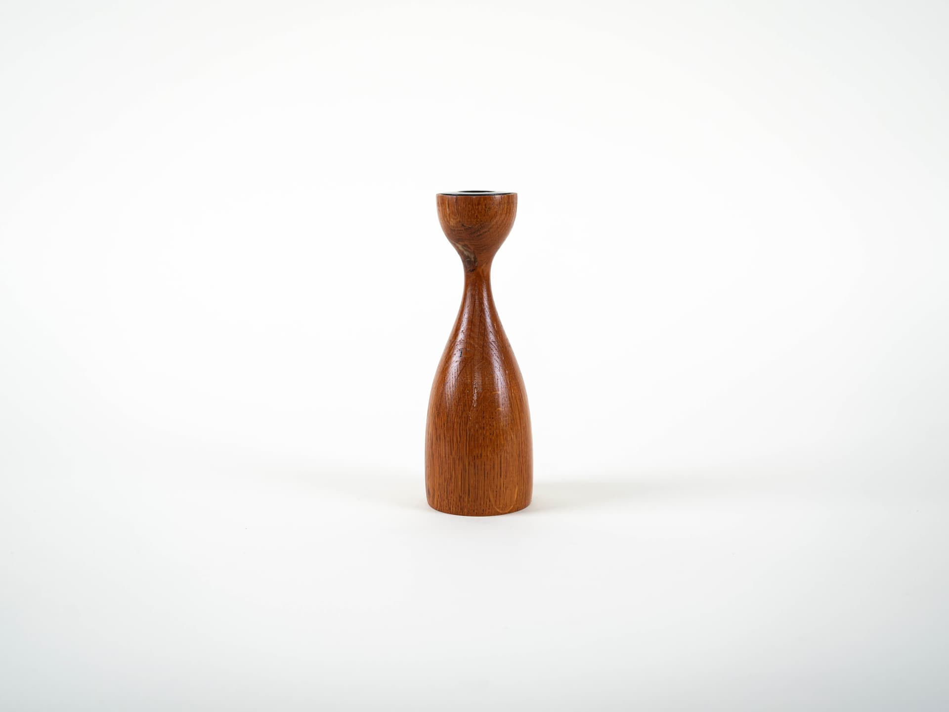Candlestick, brown teak, black metal, Denmark, 1970s. - 313501
