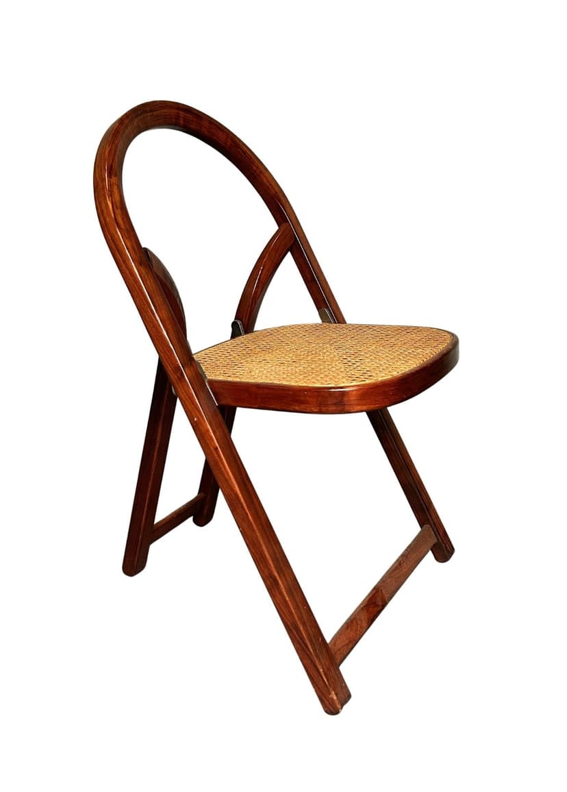 Krzesło składane Arca, orzech brązowy, rattan beżowy, proj. G. Sabadin, Crassevig, Włochy, lata 70.