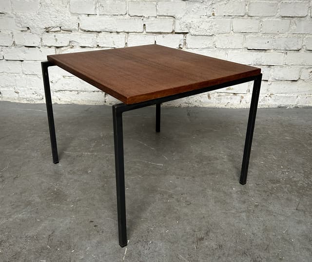 Side table, brown teak, black metal, 1970s. - DIMENSION
