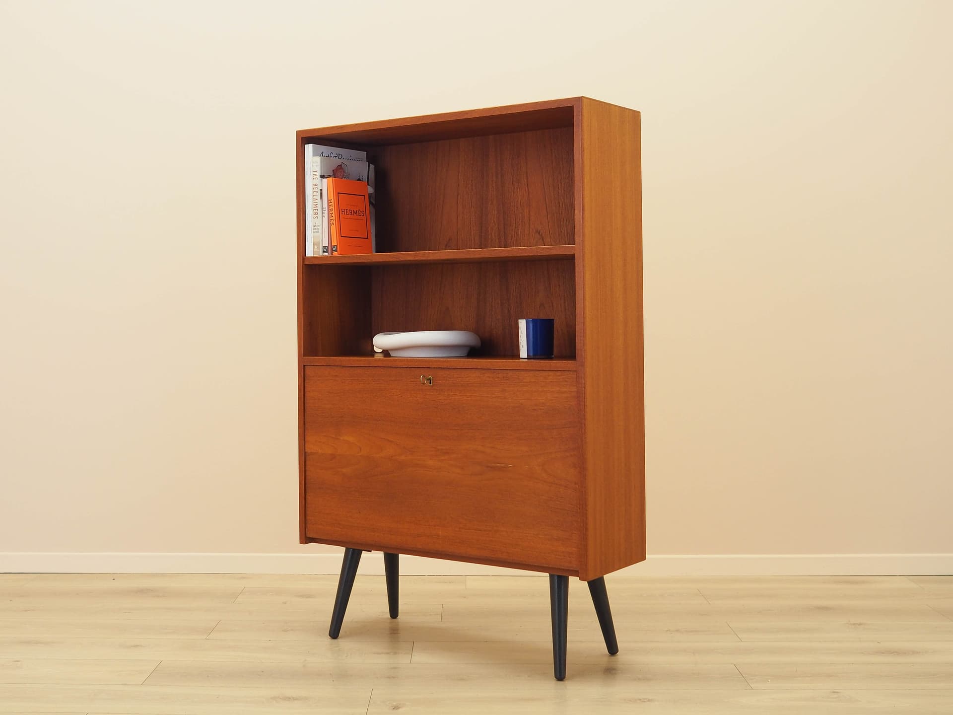 Bookcase, brown teak, black wood, Denmark, 1970s. - 313703