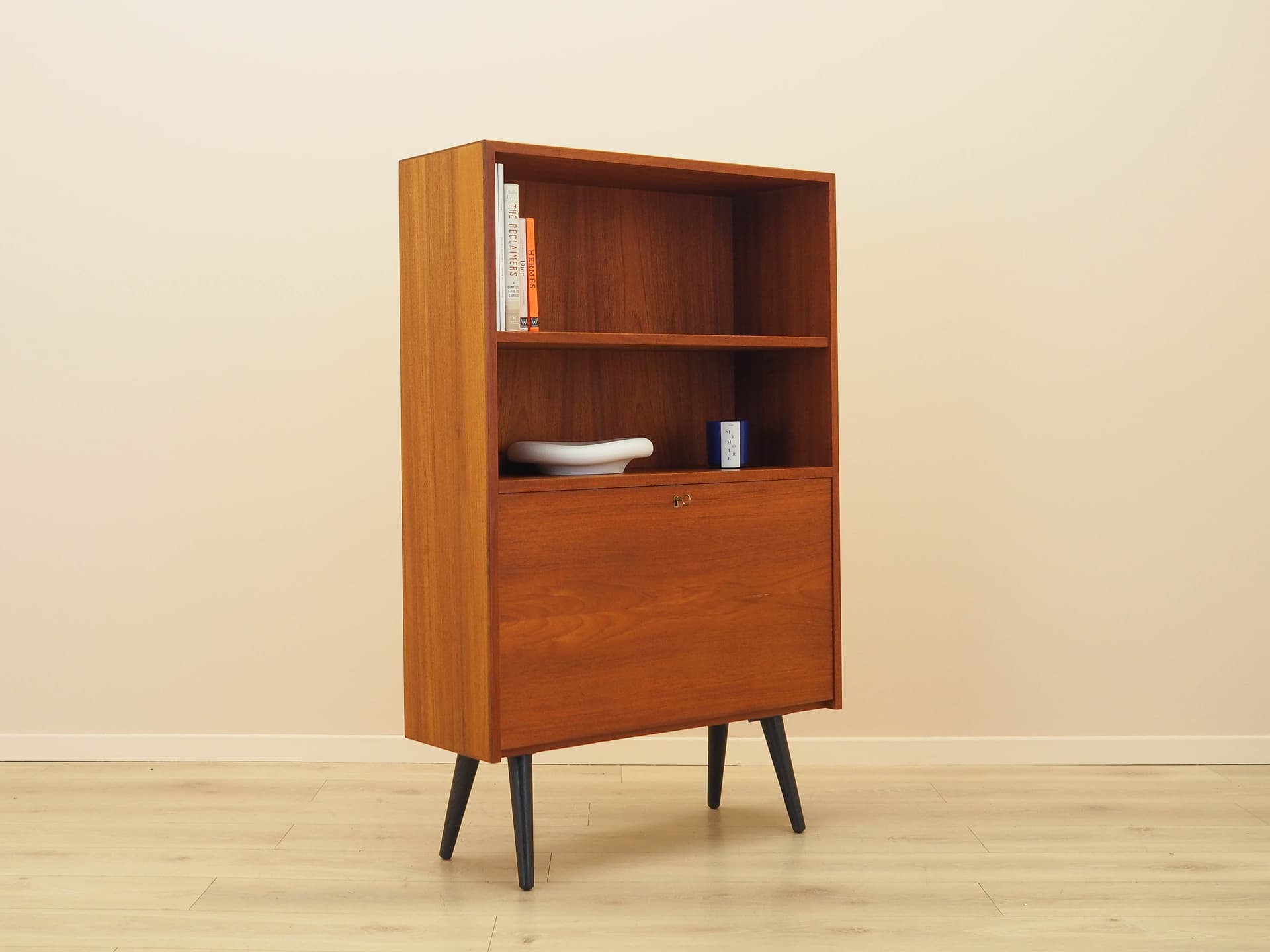 Bookcase, brown teak, black wood, Denmark, 1970s. - 313705