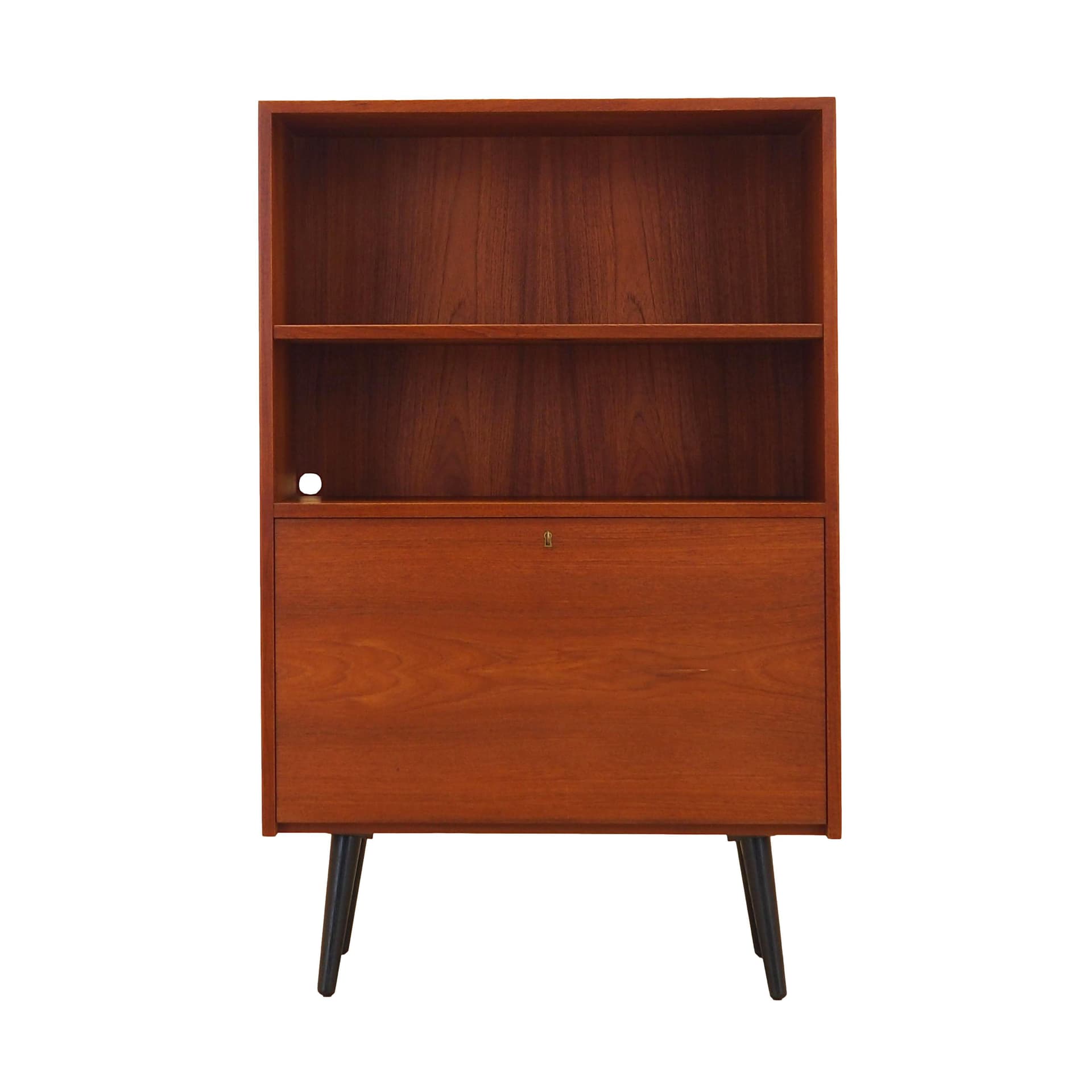 Bookcase, brown teak, black wood, Denmark, 1970s.