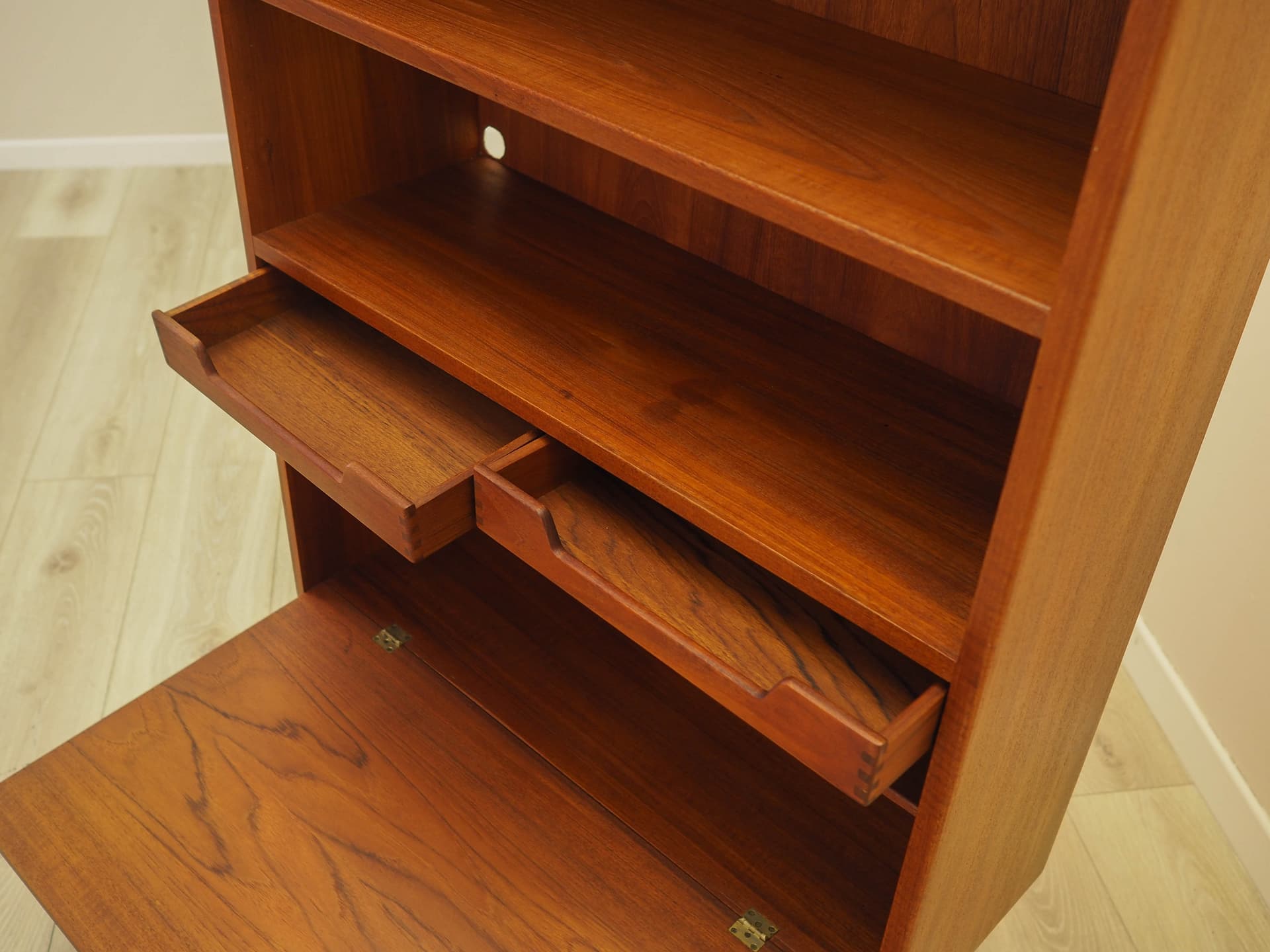 Bookcase, brown teak, black wood, Denmark, 1970s. - 313713