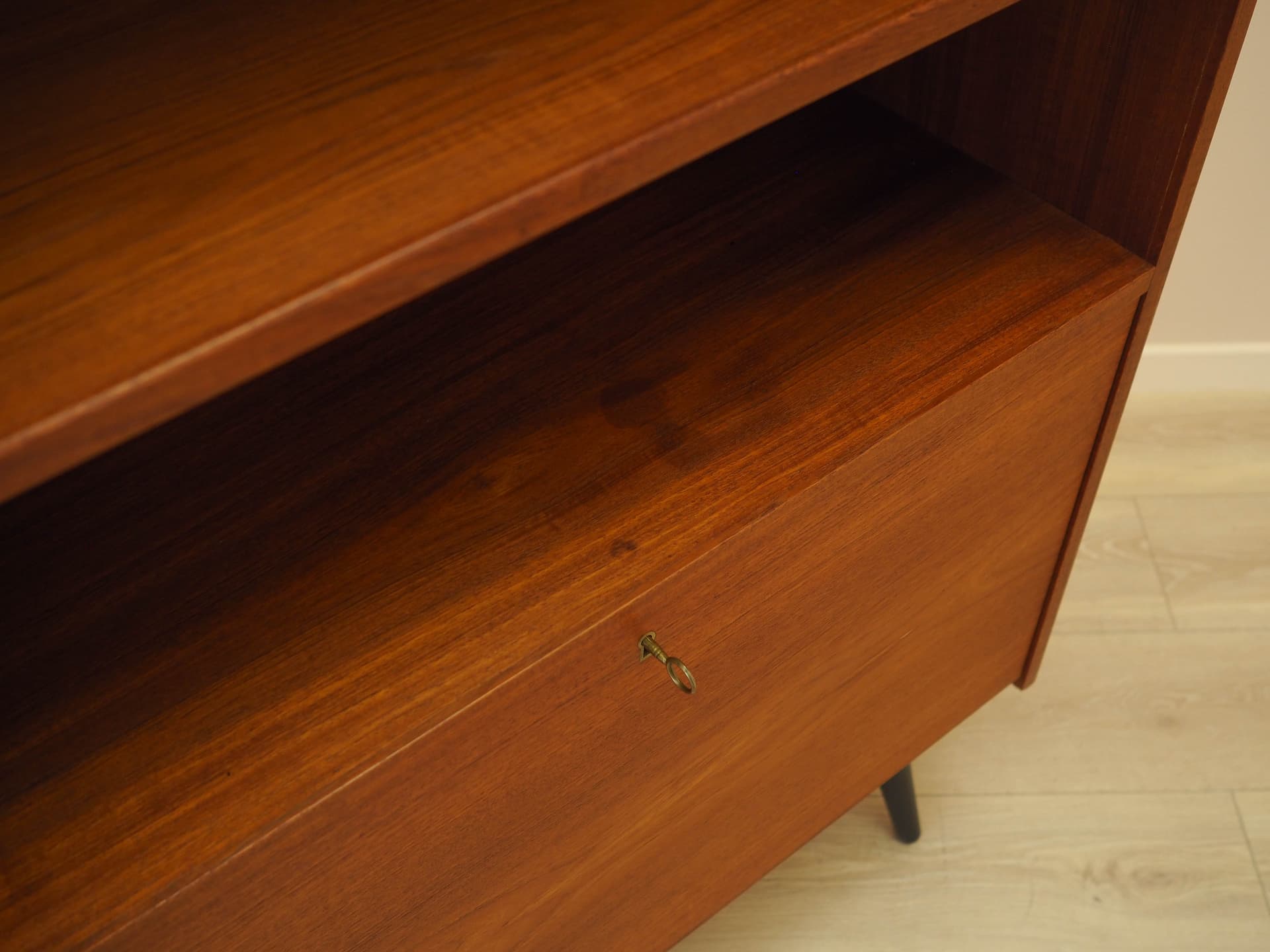 Bookcase, brown teak, black wood, Denmark, 1970s. - 313709