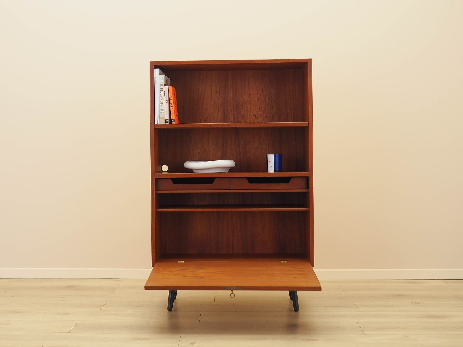 Bookcase, brown teak, black wood, Denmark, 1970s. - 313702