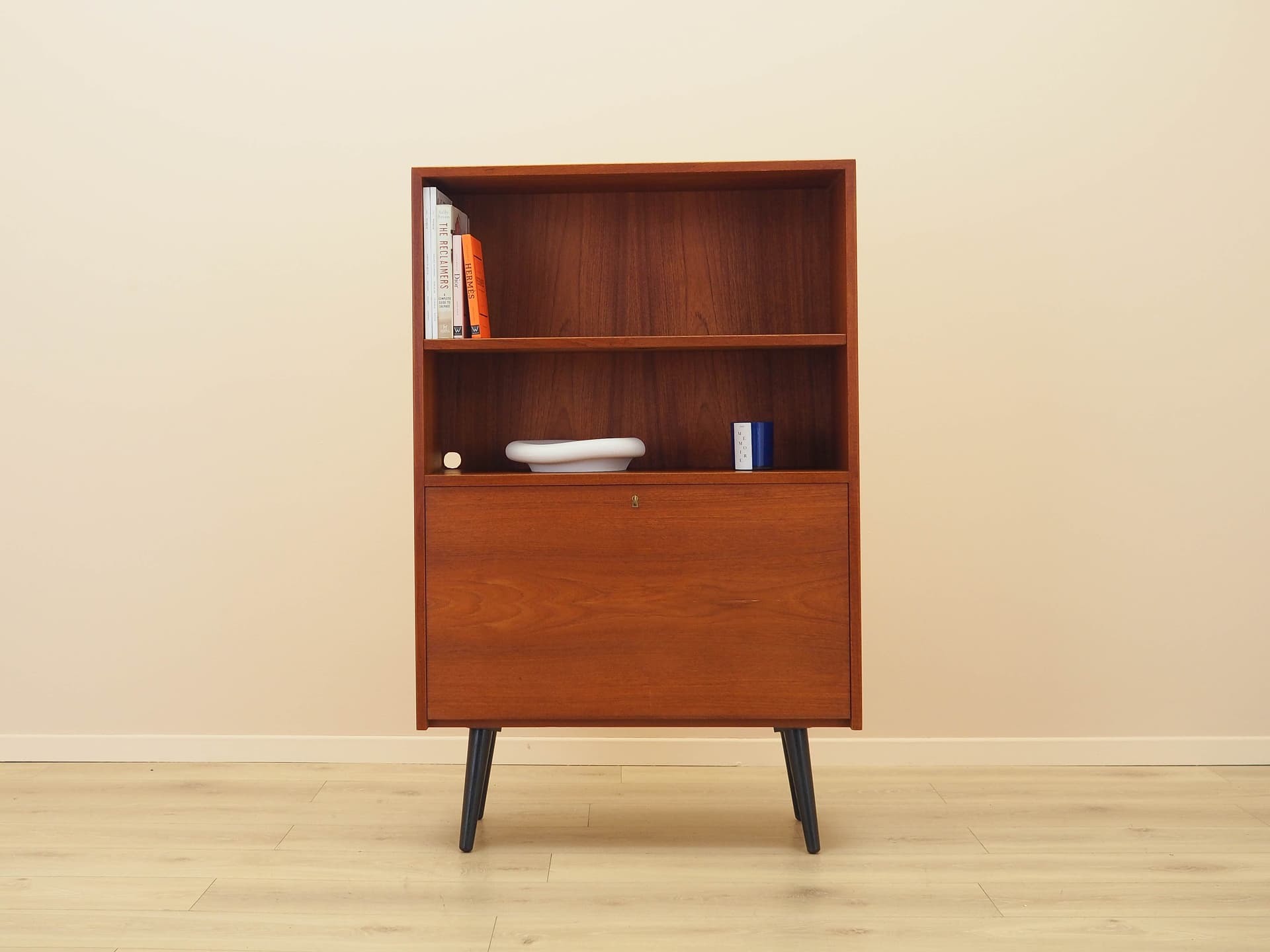 Bookcase, brown teak, black wood, Denmark, 1970s. - 313701
