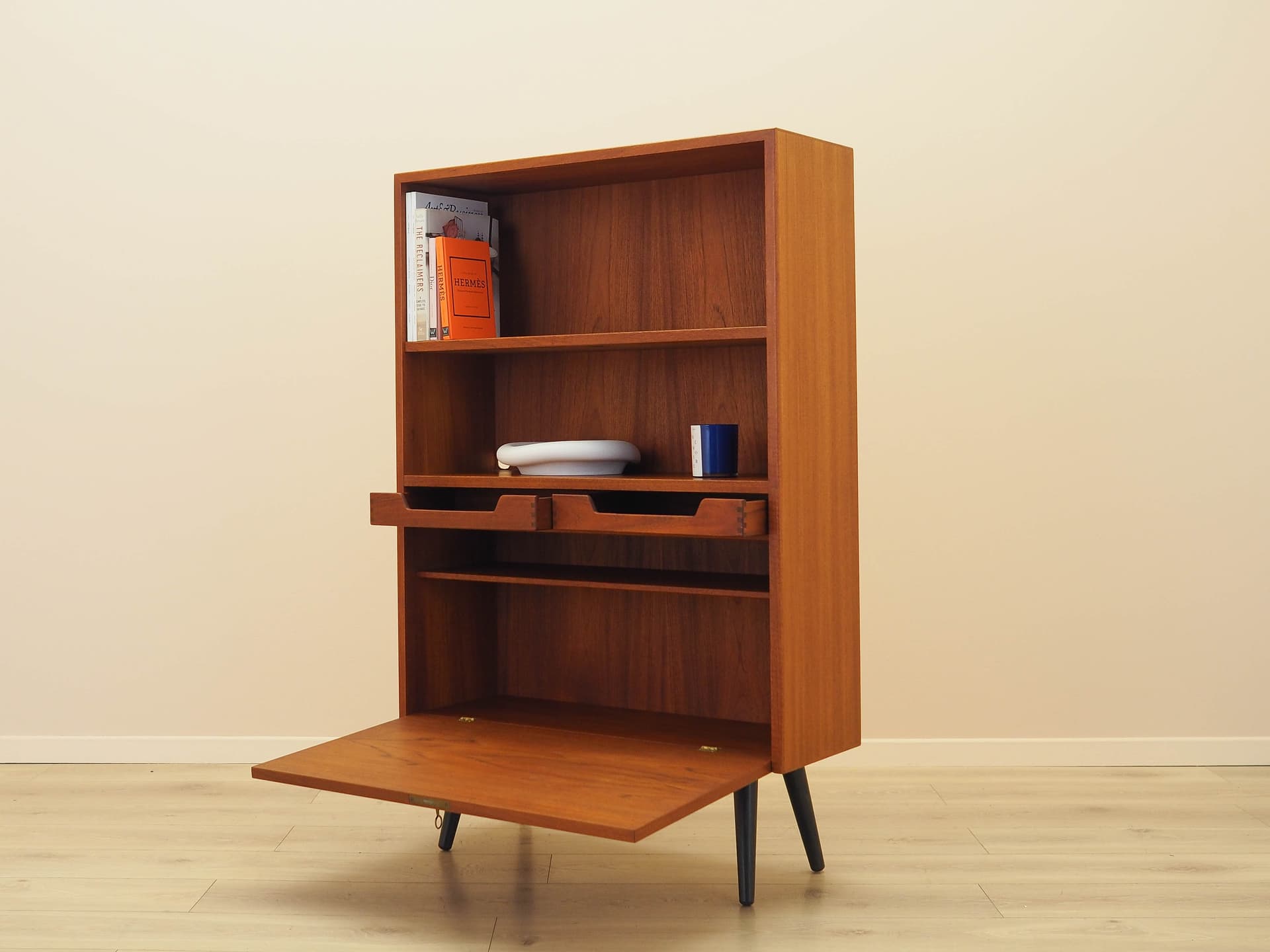 Bookcase, brown teak, black wood, Denmark, 1970s. - 313704