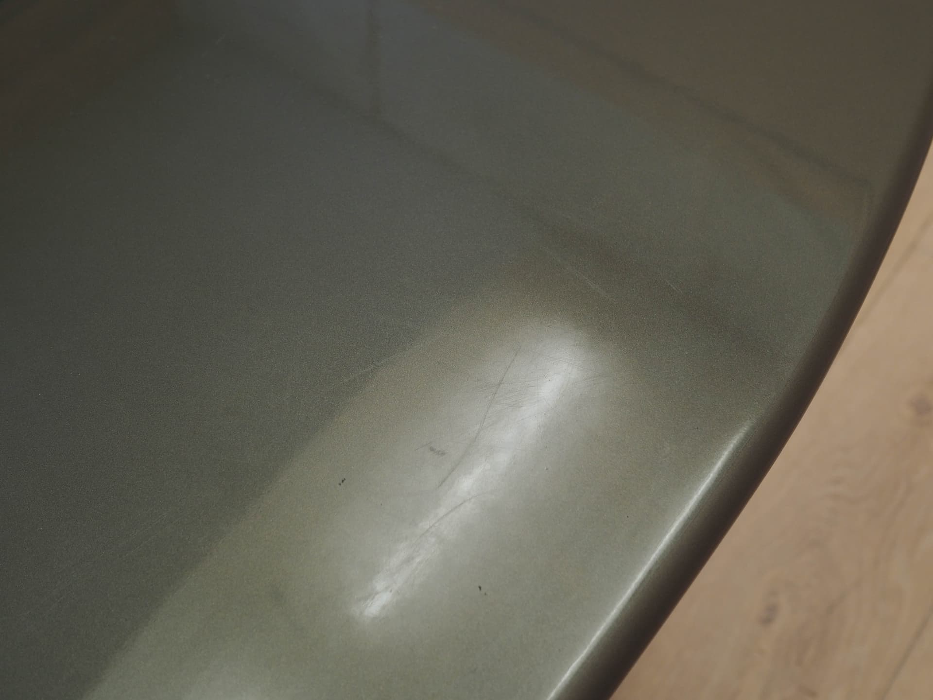 Side table, grey plywood, metal, Italy, 1970s. - 313723