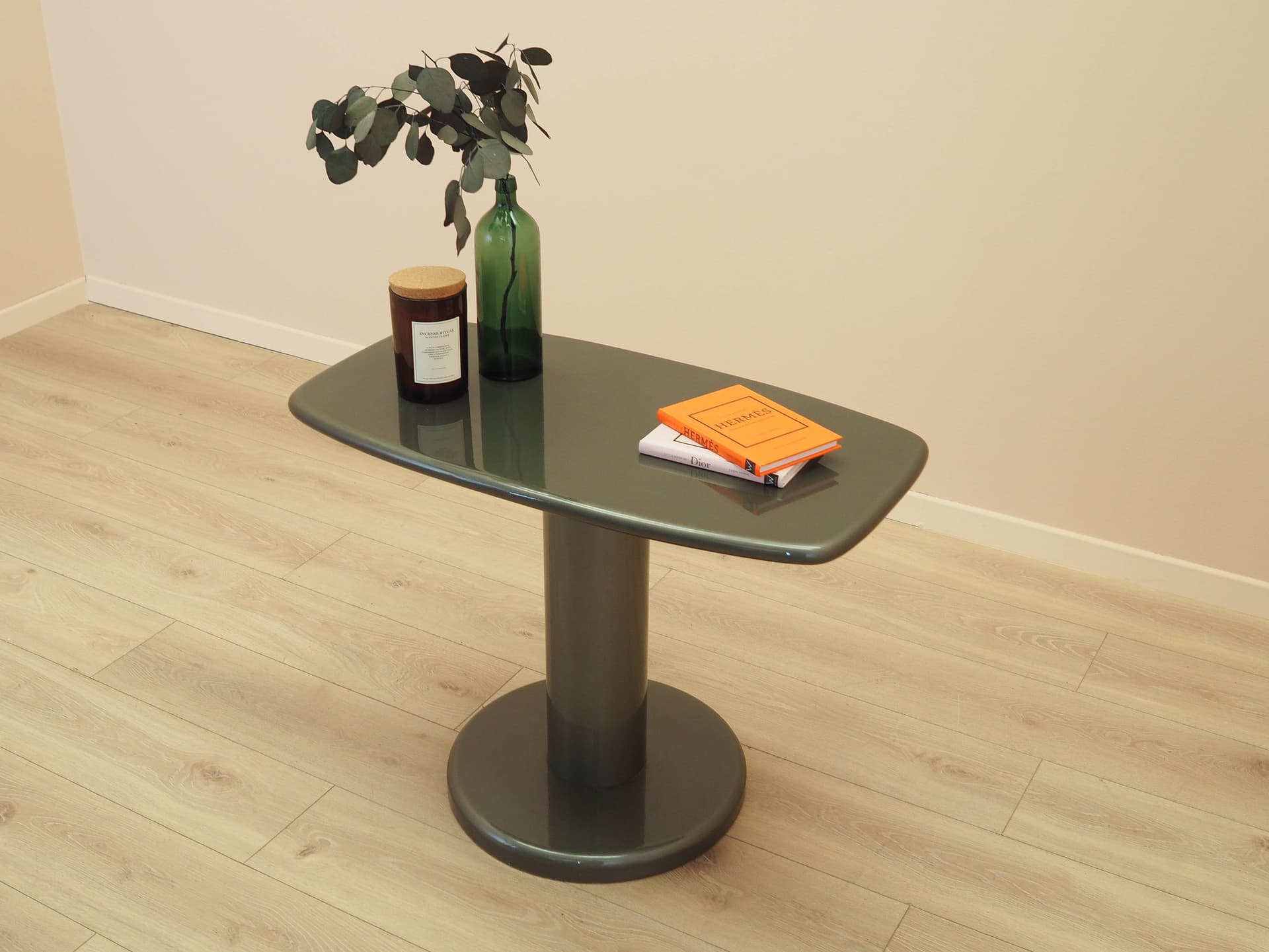 Side table, grey plywood, metal, Italy, 1970s. - 313717
