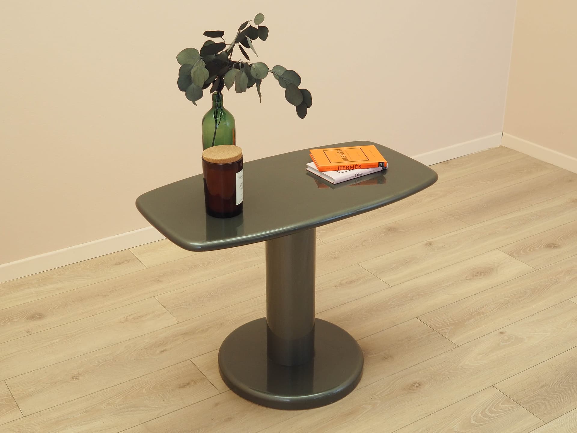 Side table, grey plywood, metal, Italy, 1970s. - 313716