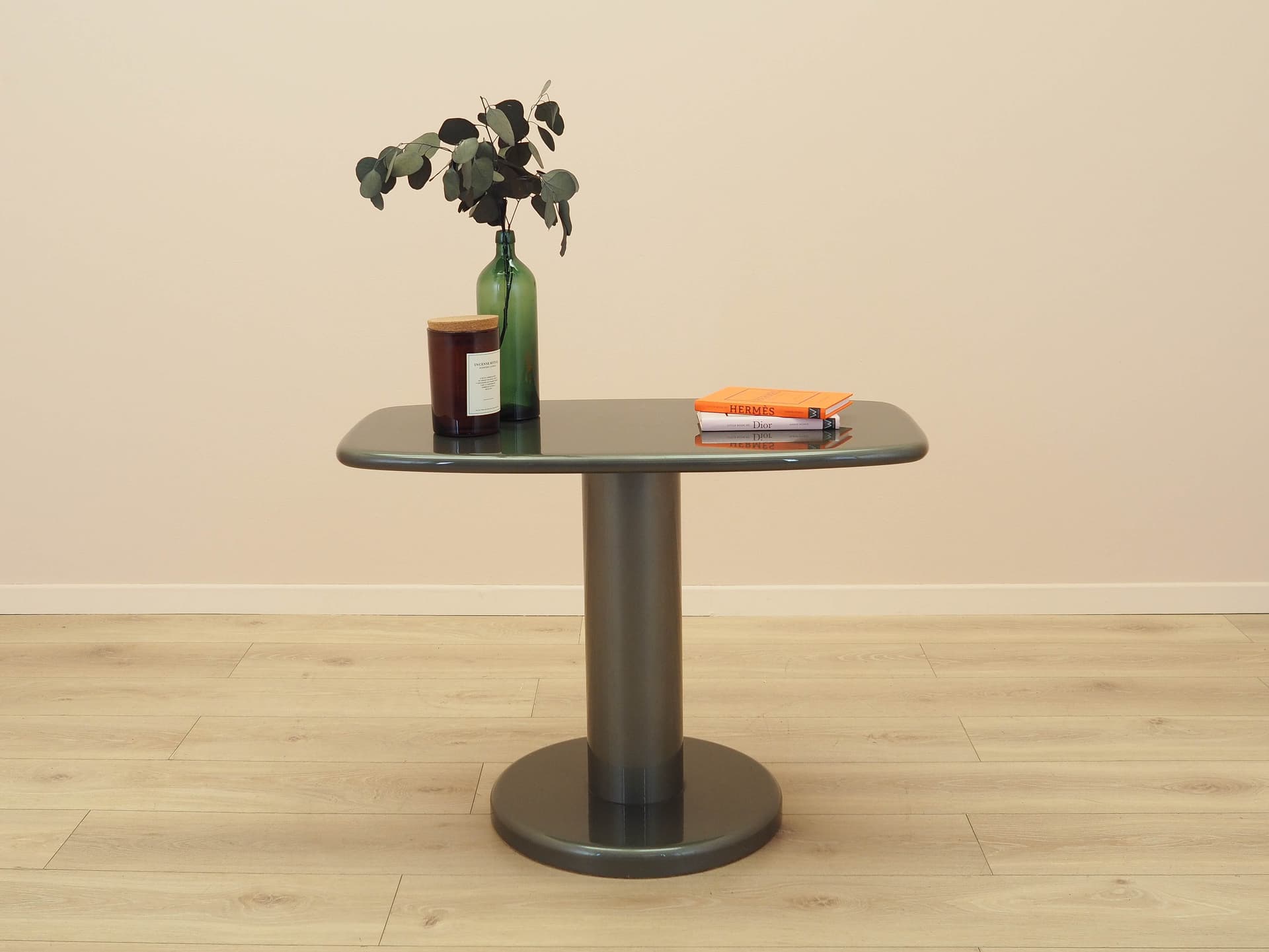 Side table, grey plywood, metal, Italy, 1970s. - 313715