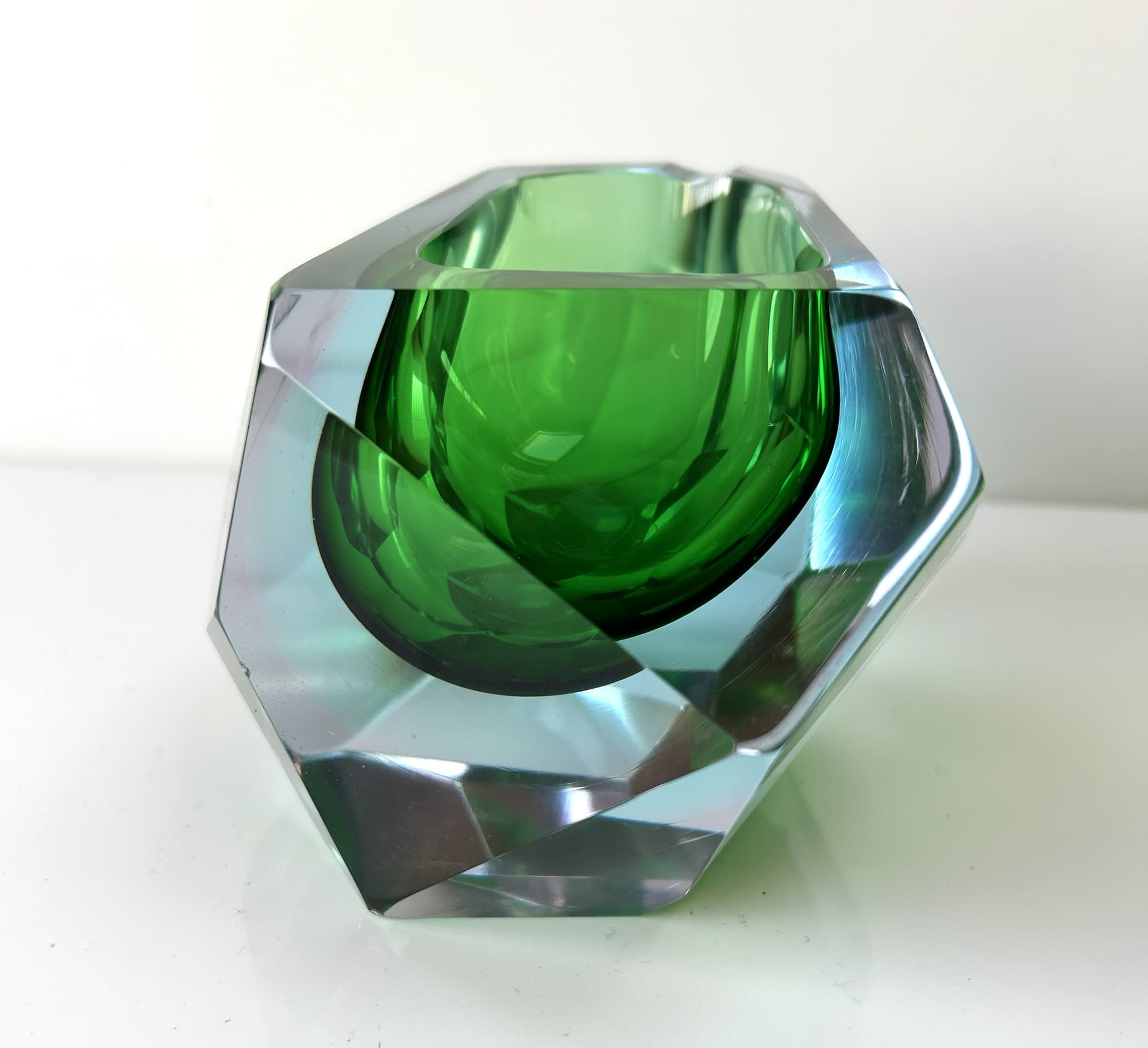 Ashtray Sommerso, green transparent, glass, Murano, Italy, 1970s. - 313793