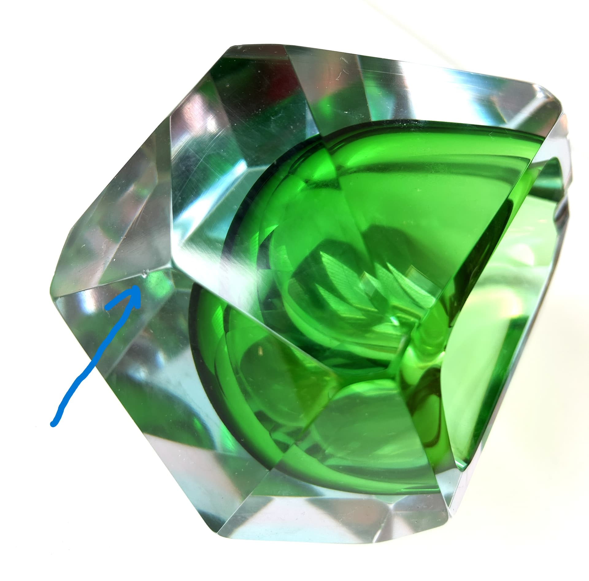 Ashtray Sommerso, green transparent, glass, Murano, Italy, 1970s. - 313792