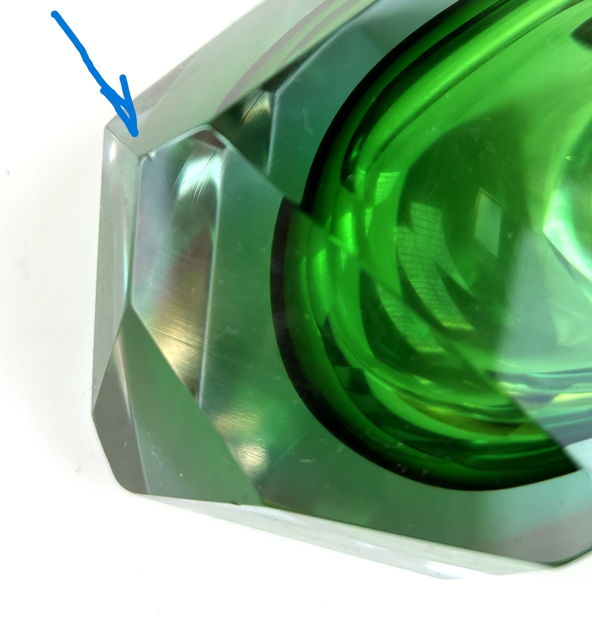 Ashtray Sommerso, green transparent, glass, Murano, Italy, 1970s. - 313790