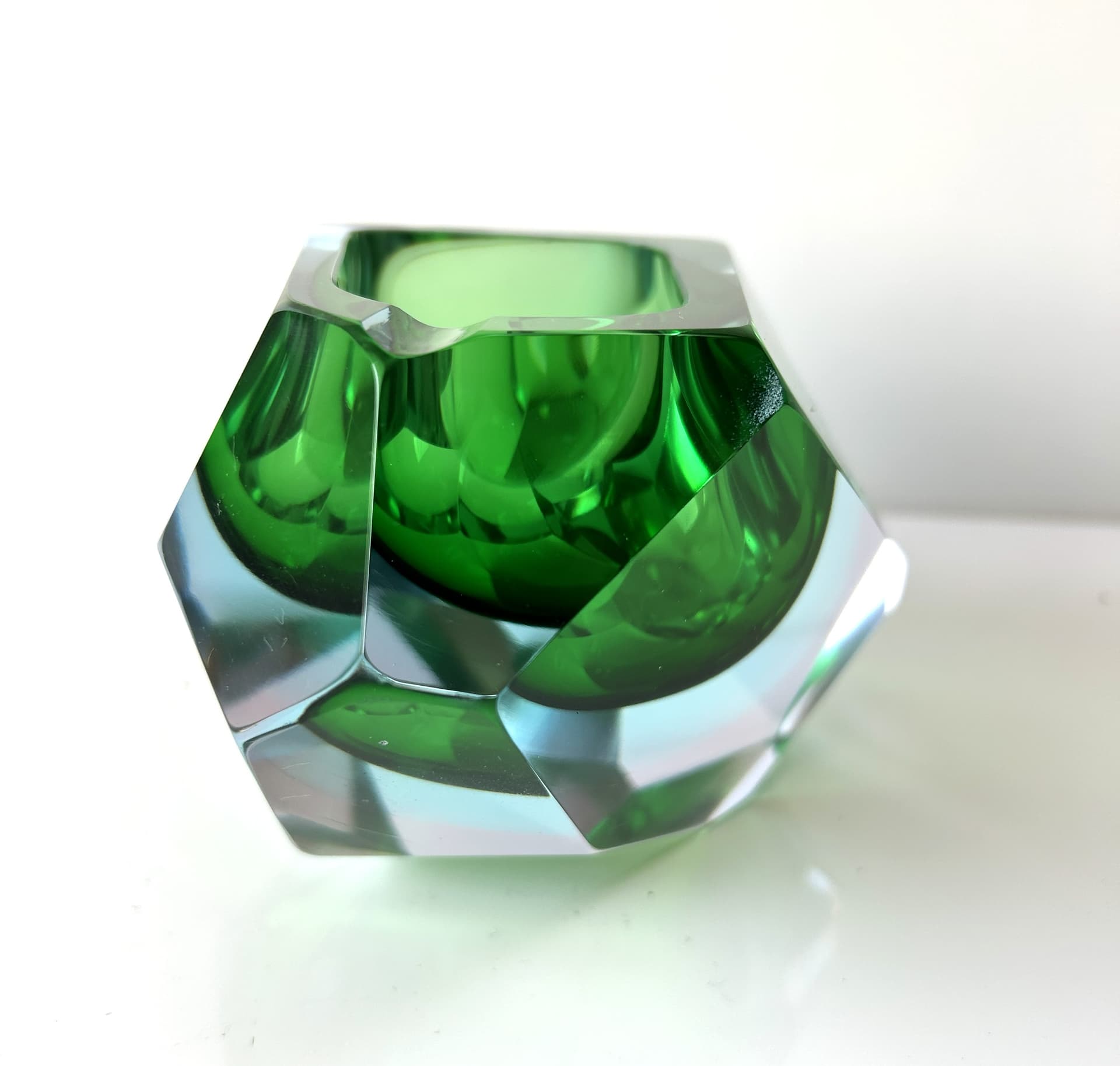 Ashtray Sommerso, green transparent, glass, Murano, Italy, 1970s. - 313794