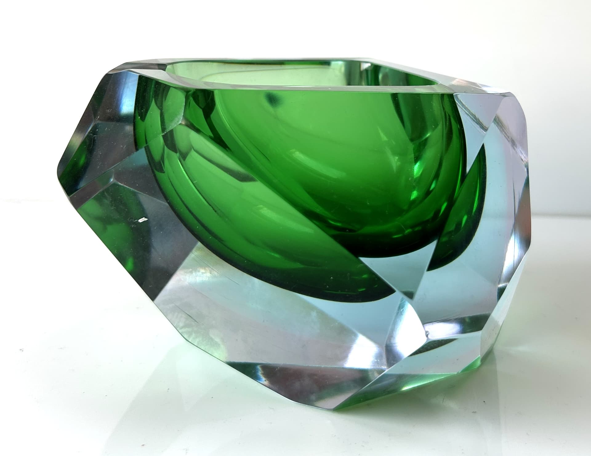 Ashtray Sommerso, green transparent, glass, Murano, Italy, 1970s. - 313788