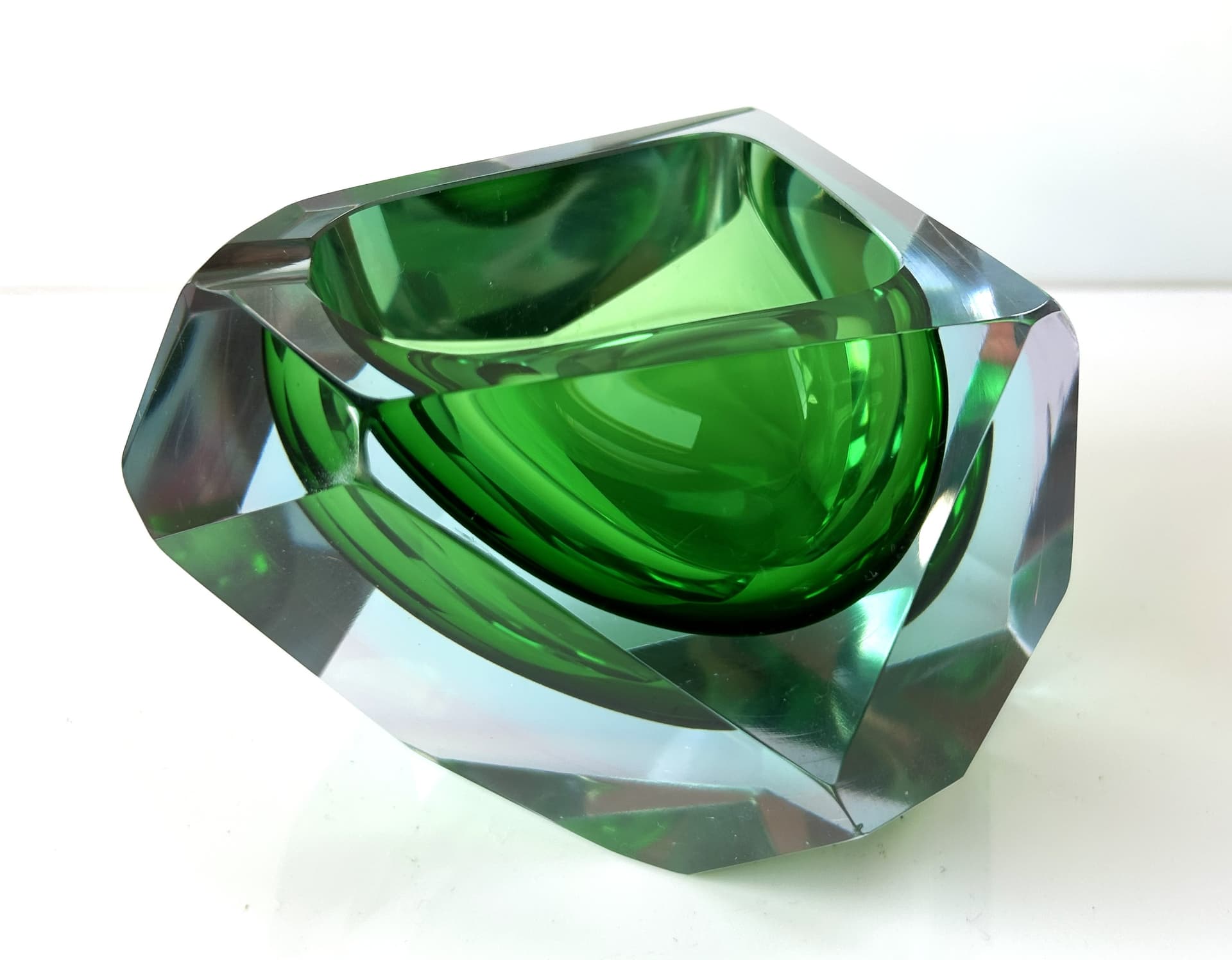 Ashtray Sommerso, green transparent, glass, Murano, Italy, 1970s. - 313791