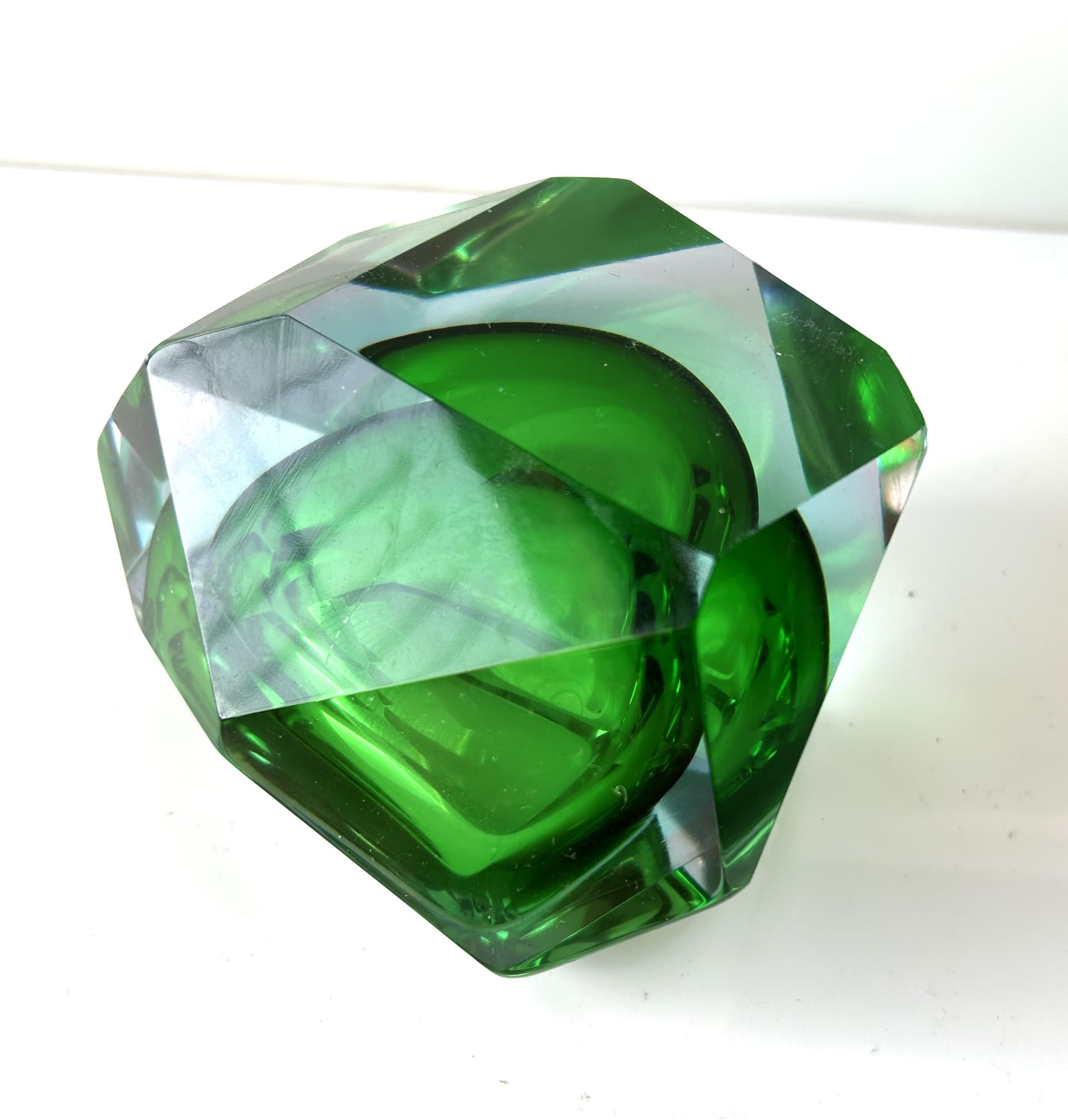 Ashtray Sommerso, green transparent, glass, Murano, Italy, 1970s. - 313789