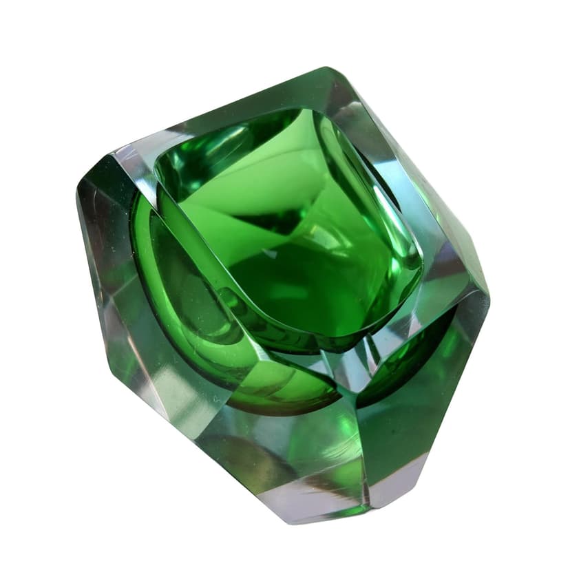 Ashtray Sommerso, green transparent, glass, Murano, Italy, 1970s.