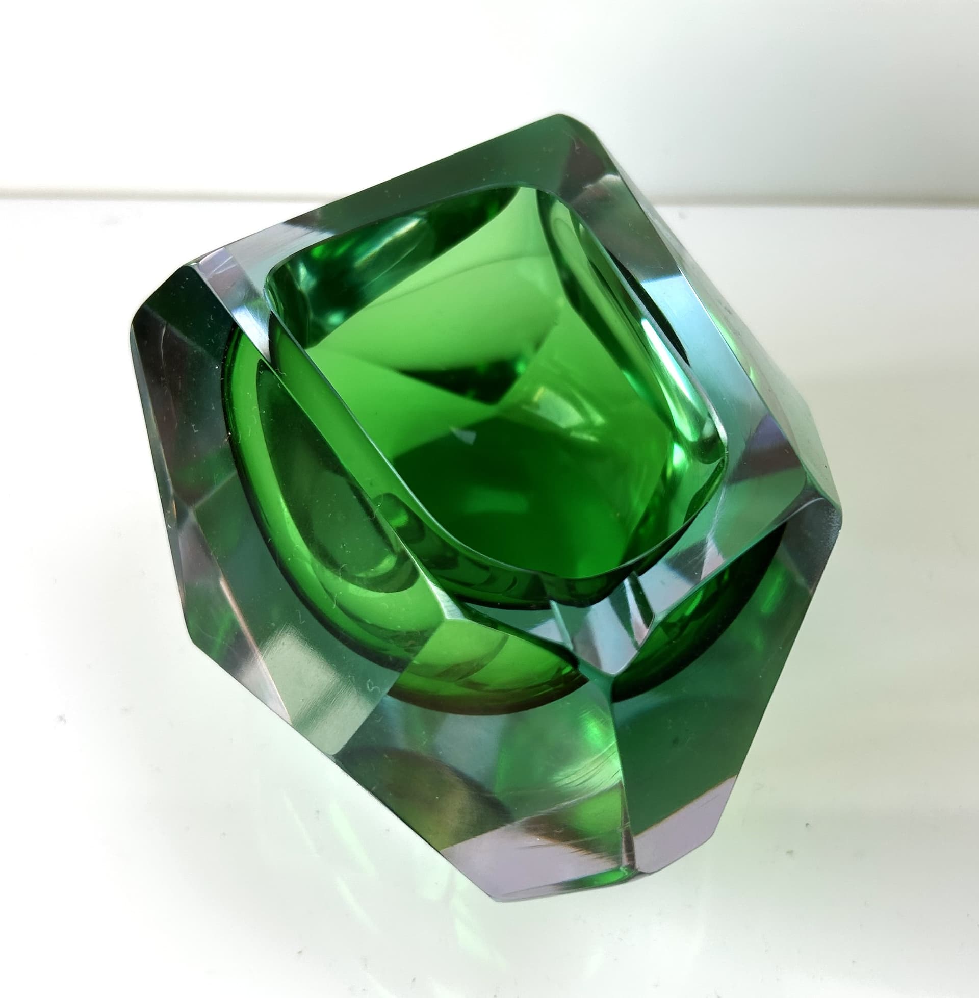 Ashtray Sommerso, green transparent, glass, Murano, Italy, 1970s. - 313786
