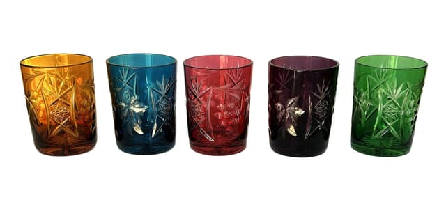 Set of Five Glasses, colored crystal, Europe, 1950s - DIMENSION