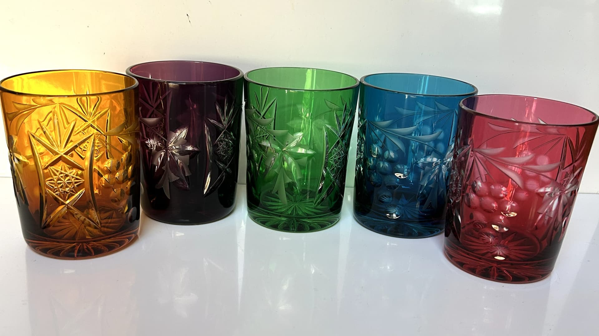 Set of Five Glasses, colored crystal, Europe, 1950s - 313800