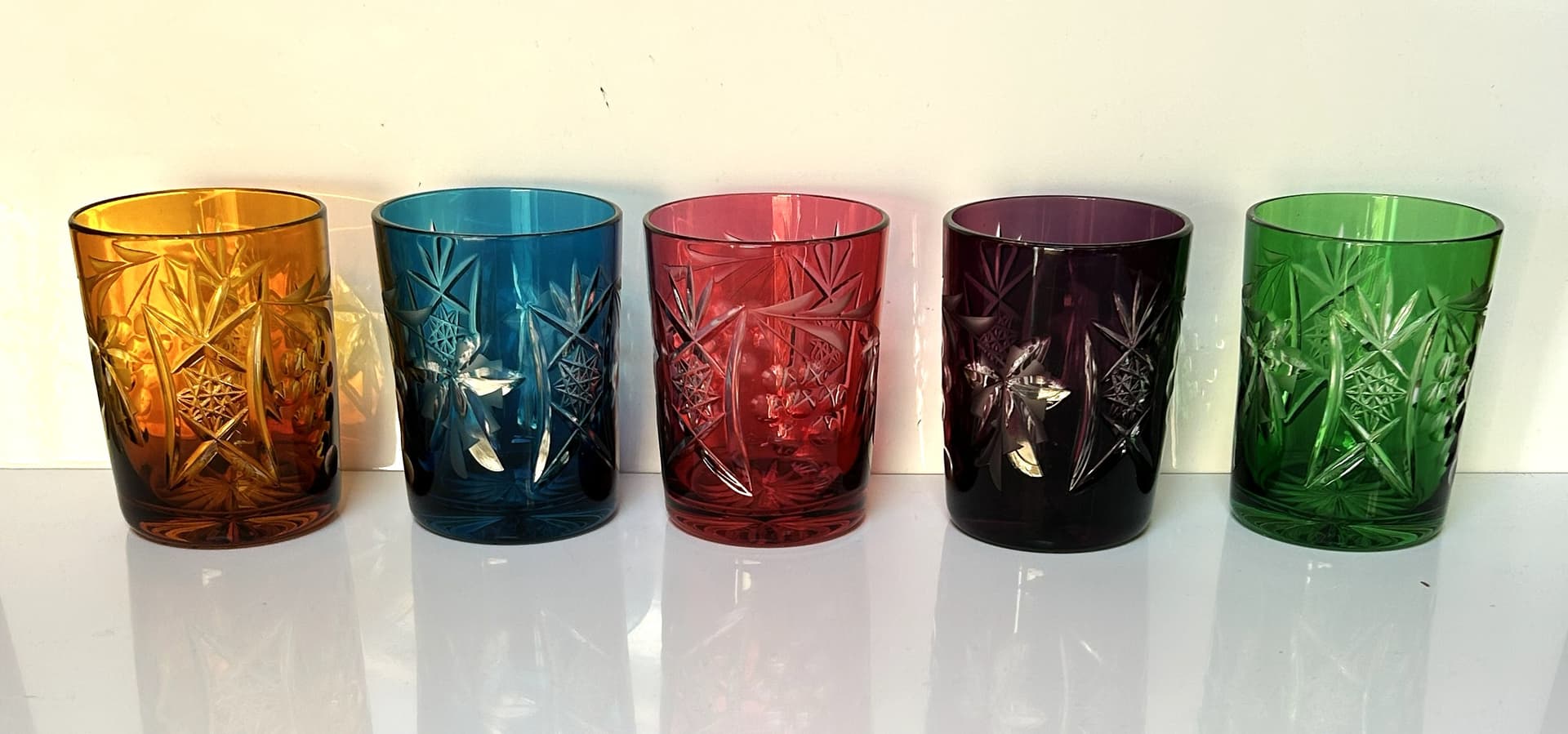 Set of Five Glasses, colored crystal, Europe, 1950s - 313795