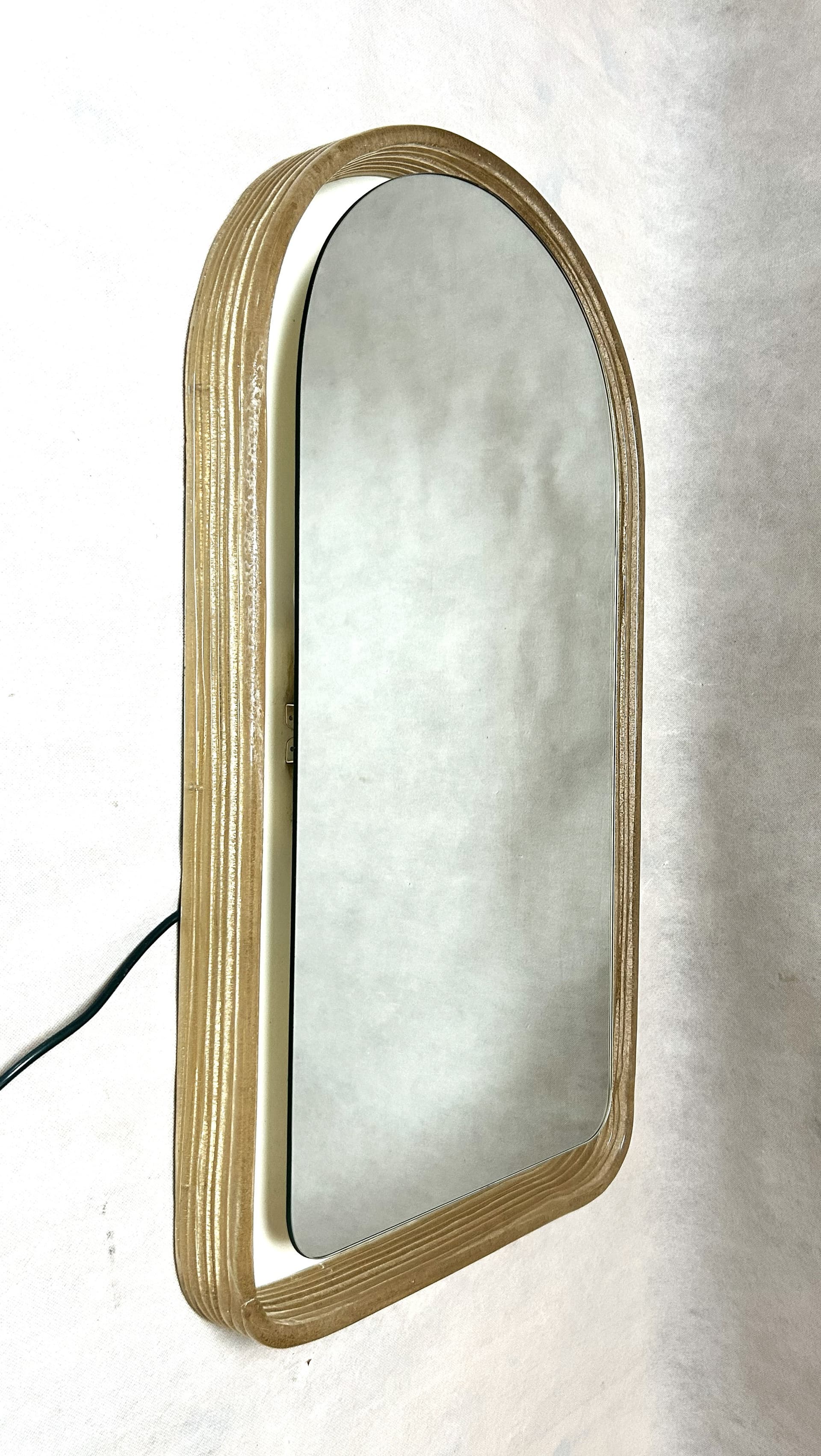 Wall mirror, Space Age, beige-gold acrylic, glass, metal, Germany, 1970s. - 313814
