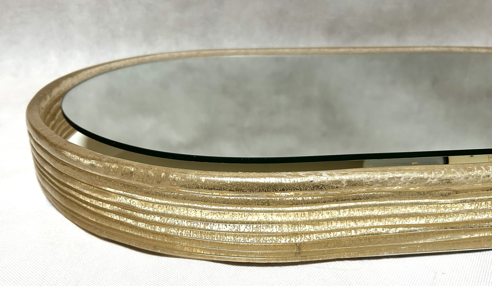 Wall mirror, Space Age, beige-gold acrylic, glass, metal, Germany, 1970s. - 313812