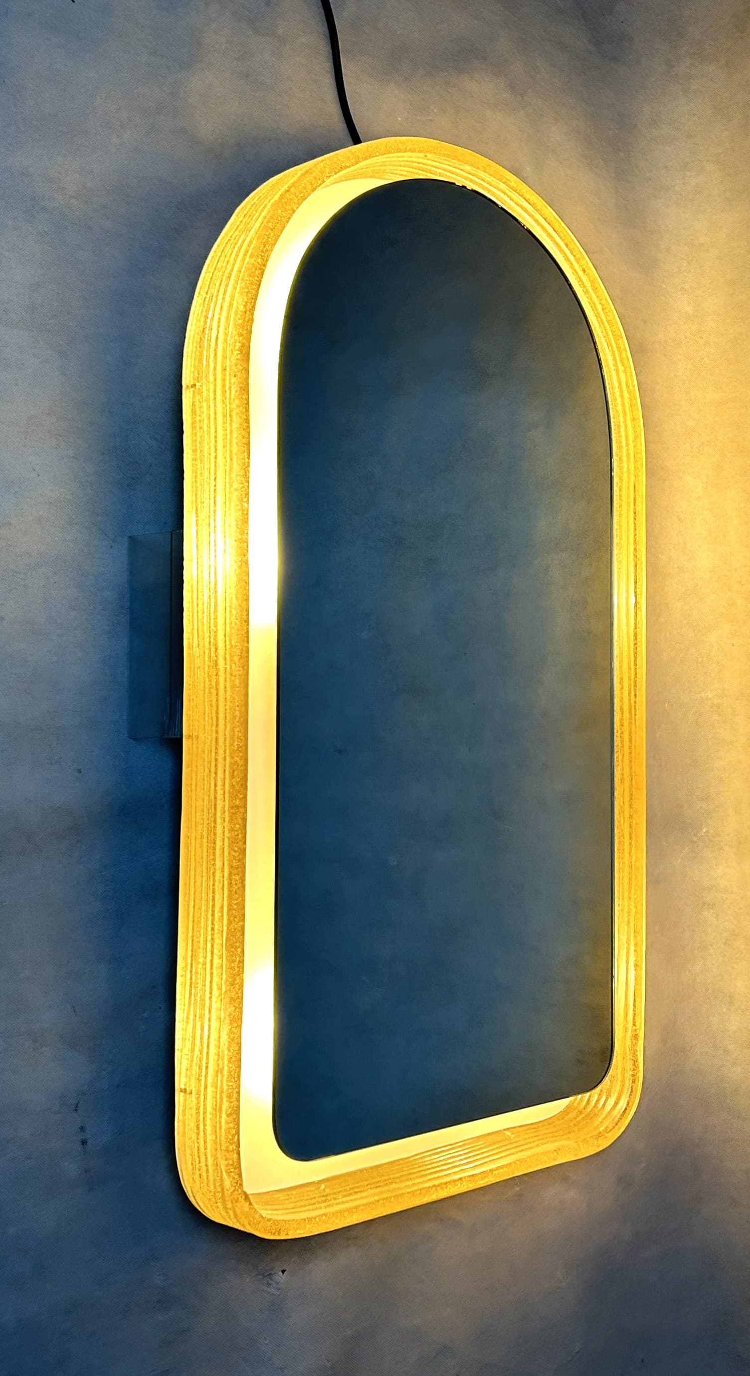 Wall mirror, Space Age, beige-gold acrylic, glass, metal, Germany, 1970s. - 313808