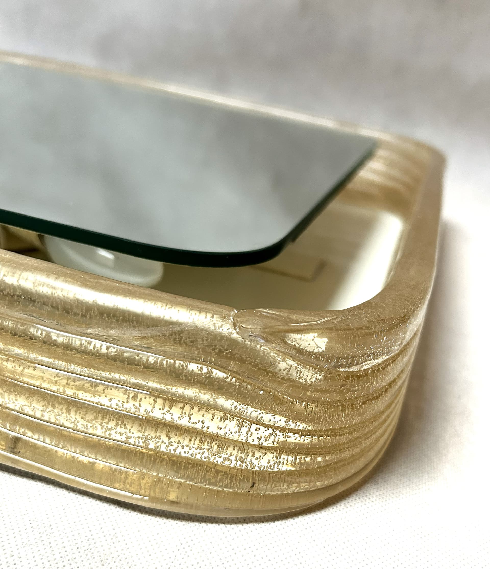 Wall mirror, Space Age, beige-gold acrylic, glass, metal, Germany, 1970s. - 313815