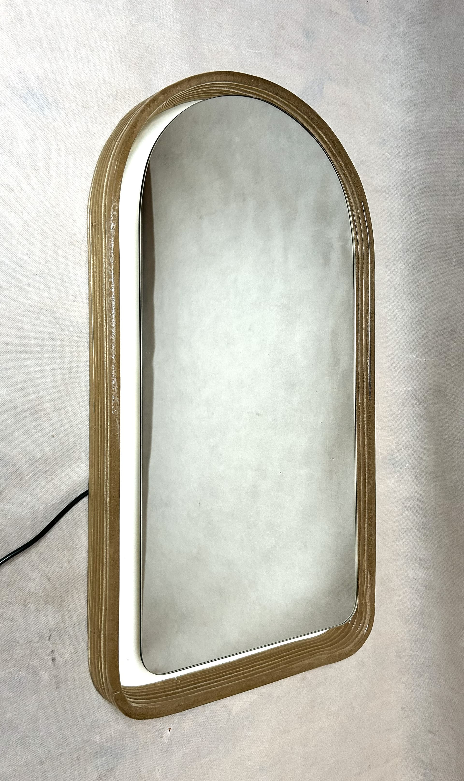 Wall mirror, Space Age, beige-gold acrylic, glass, metal, Germany, 1970s. - 313816