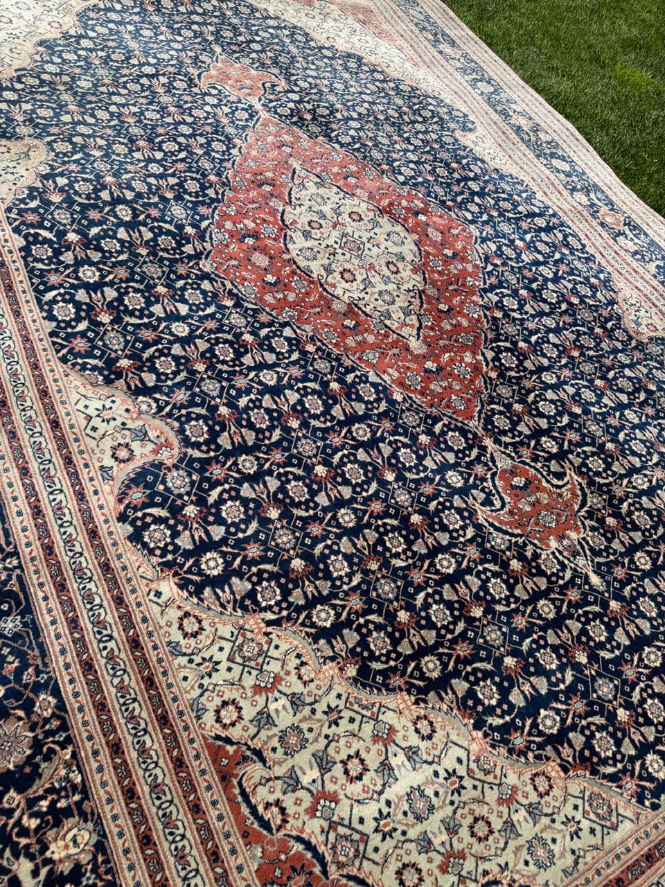 Persian Rug Isfahan 360x260 cm, blue red, wool silk, Iran - 313836