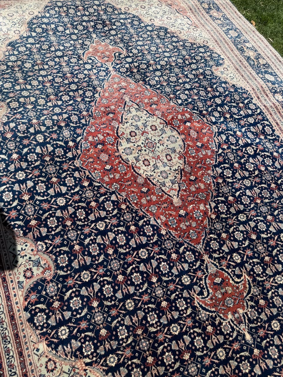 Persian Rug Isfahan 360x260 cm, blue red, wool silk, Iran - 313832